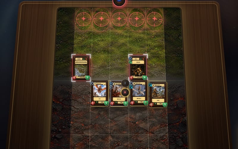 A creature picked to attack, the two enemies in its reach marked