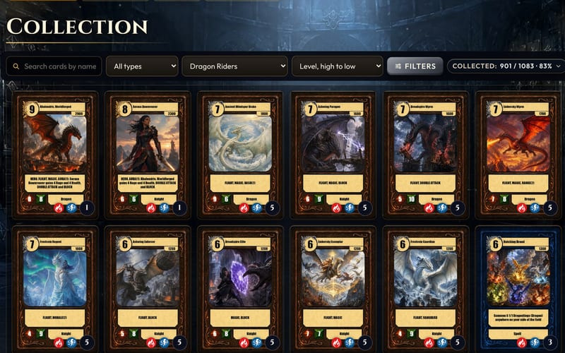 The collection, showing the Dragon Riders' strongest cards