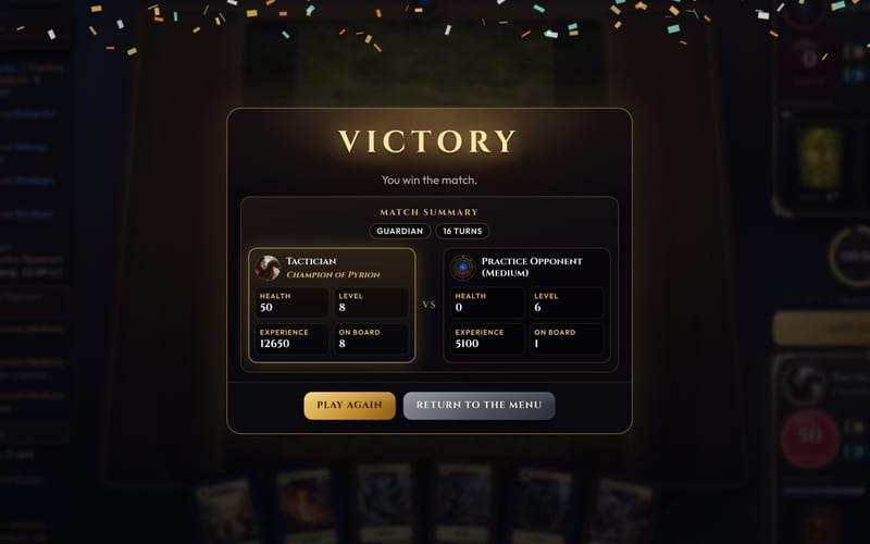 The end-of-match screen with its match summary