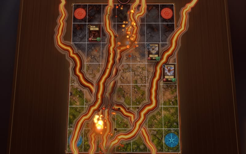 The spell Cinderquake splitting the whole board with lava